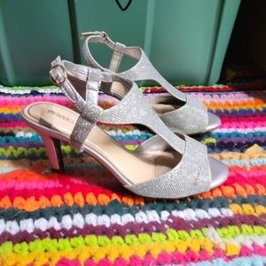 Glitter heels shoes strap 3" heel size 9 silver